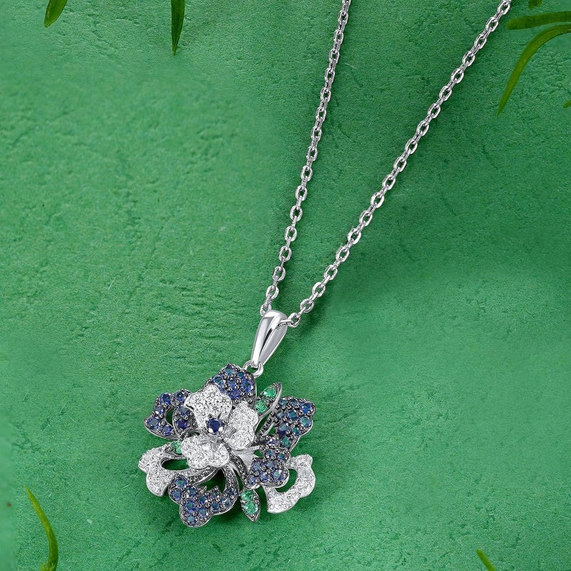 Santuzza Sterling Silver Gemstone Flower Pendant for Women - Image 3